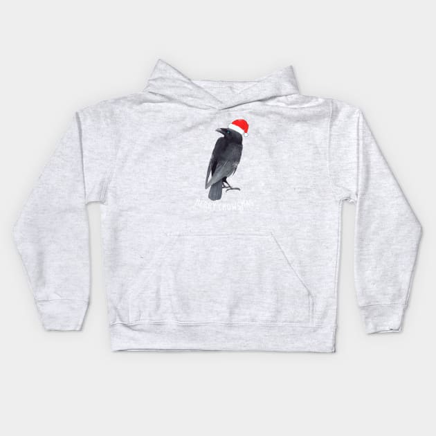 Funny "Merry Crowsmas" Christmas Crow & Snow Kids Hoodie by Pine Hill Goods